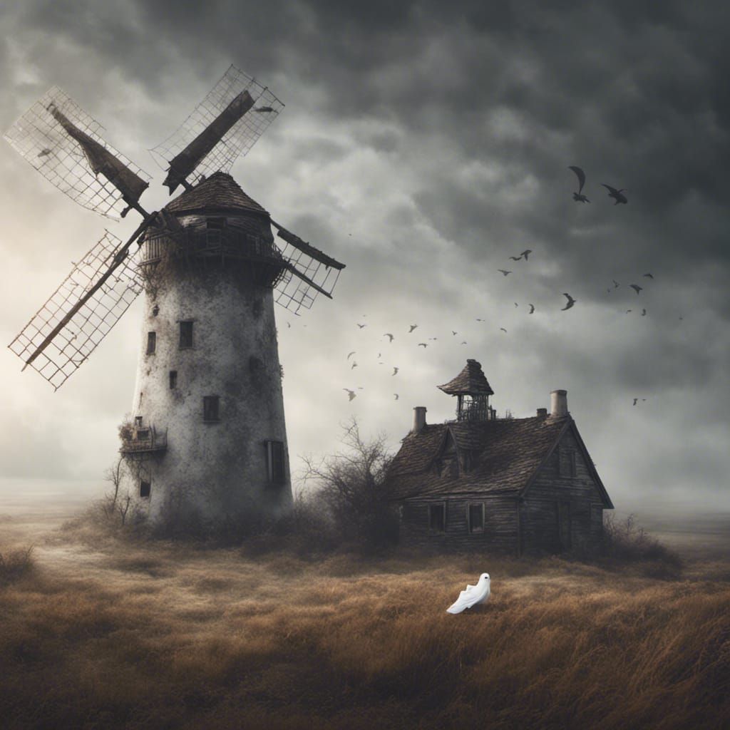 Haunted Windmill with Ghost: Digital Matte Painting