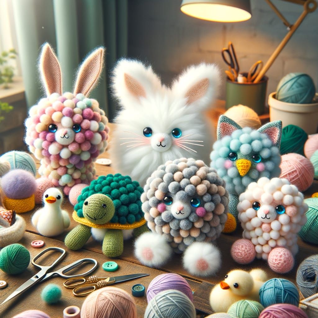 Charming Handmade Pom-Pom Yarn Animals