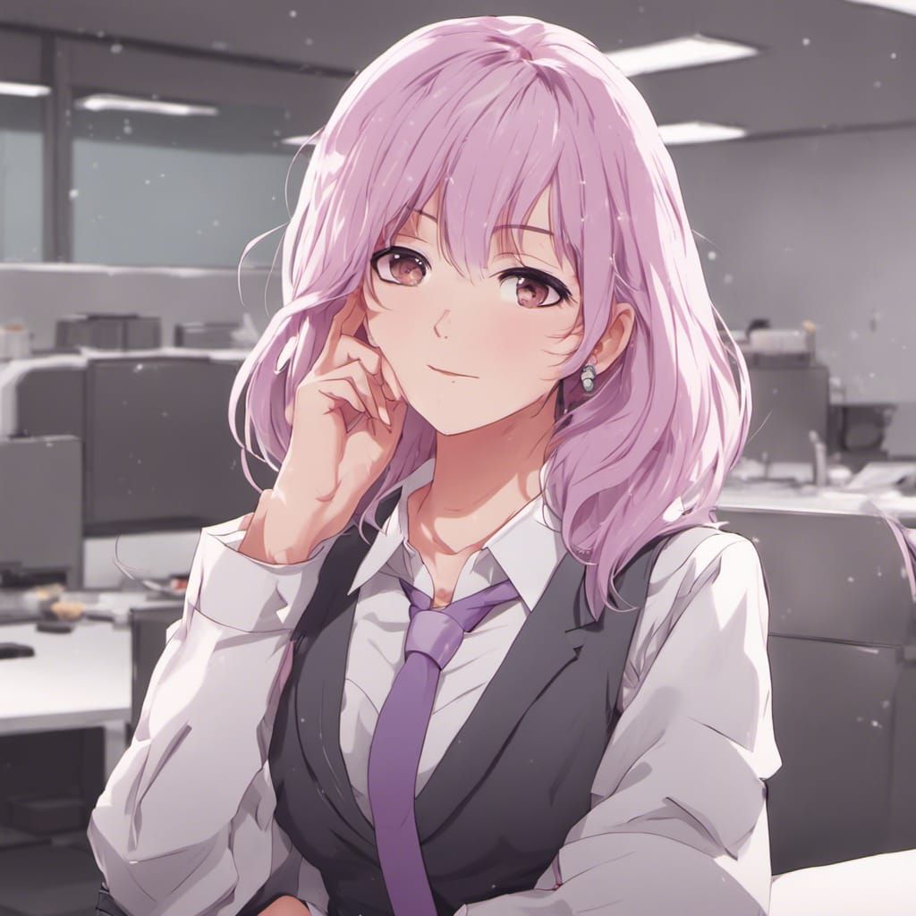 Anime Girl with Pink Hair in Office Outfit