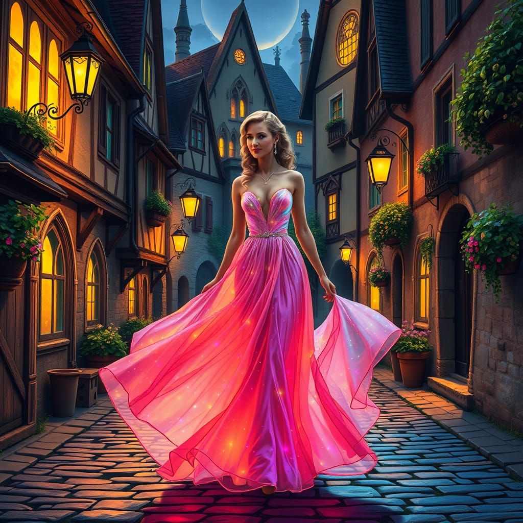 Grace Kelly in Bioluminescent Gown, Art Nouveau Style