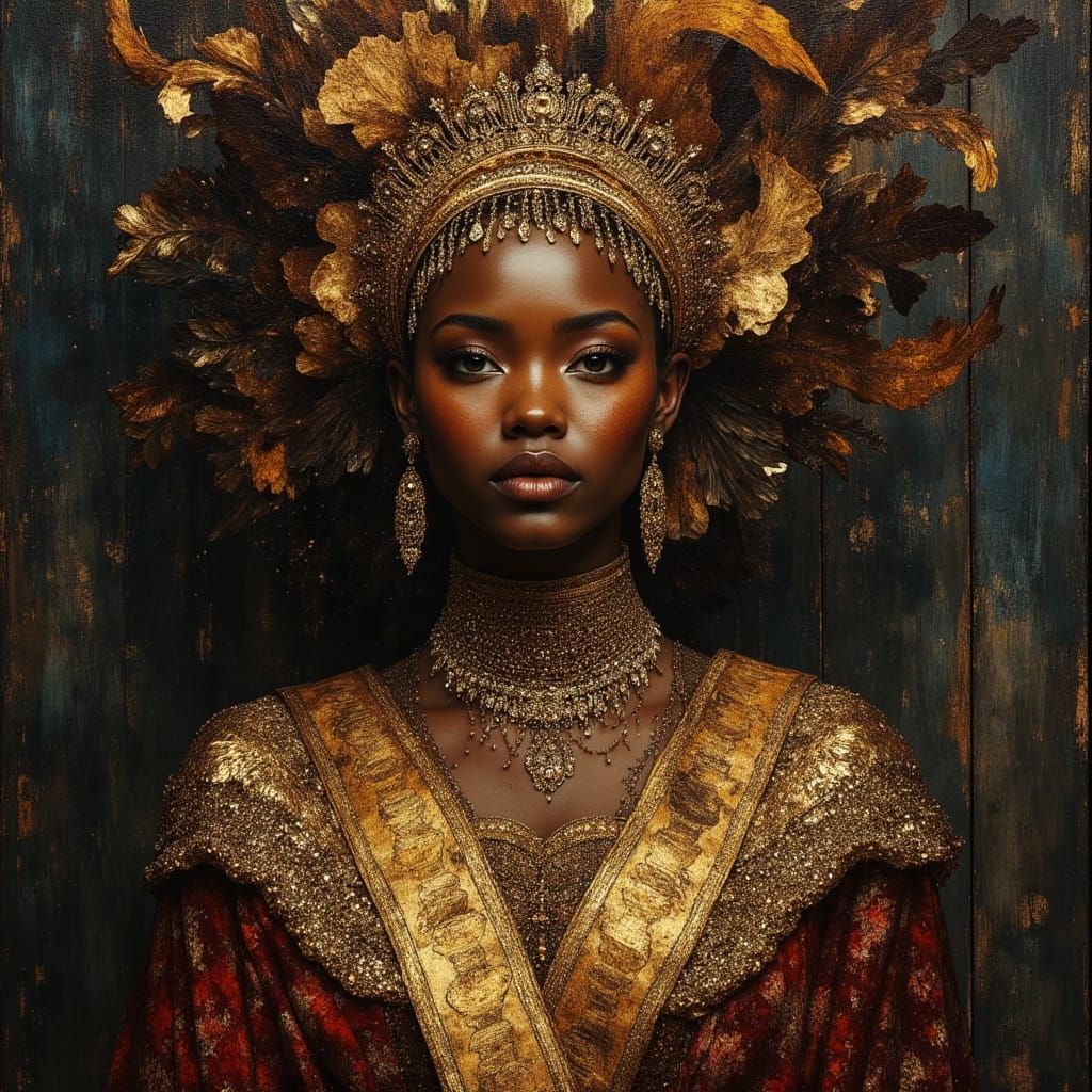 African Queen in Opulent Baroque Style