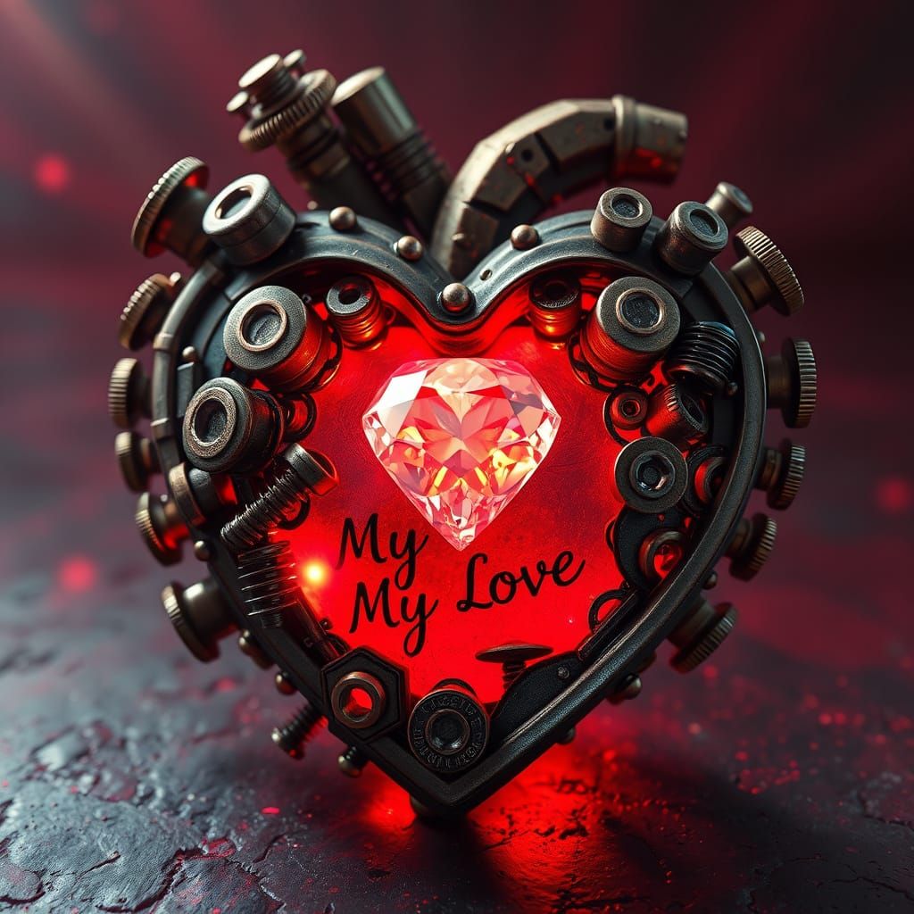 Romantic Steampunk Heart with Copper Accents and Diamond Spa...