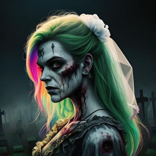 Hyperrealistic Zombie Bride in Haunted Cemetery