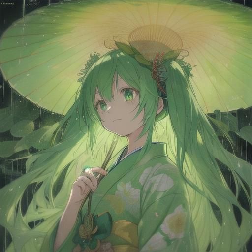 Hatsune Miku in Amanita Dress, Anime Art