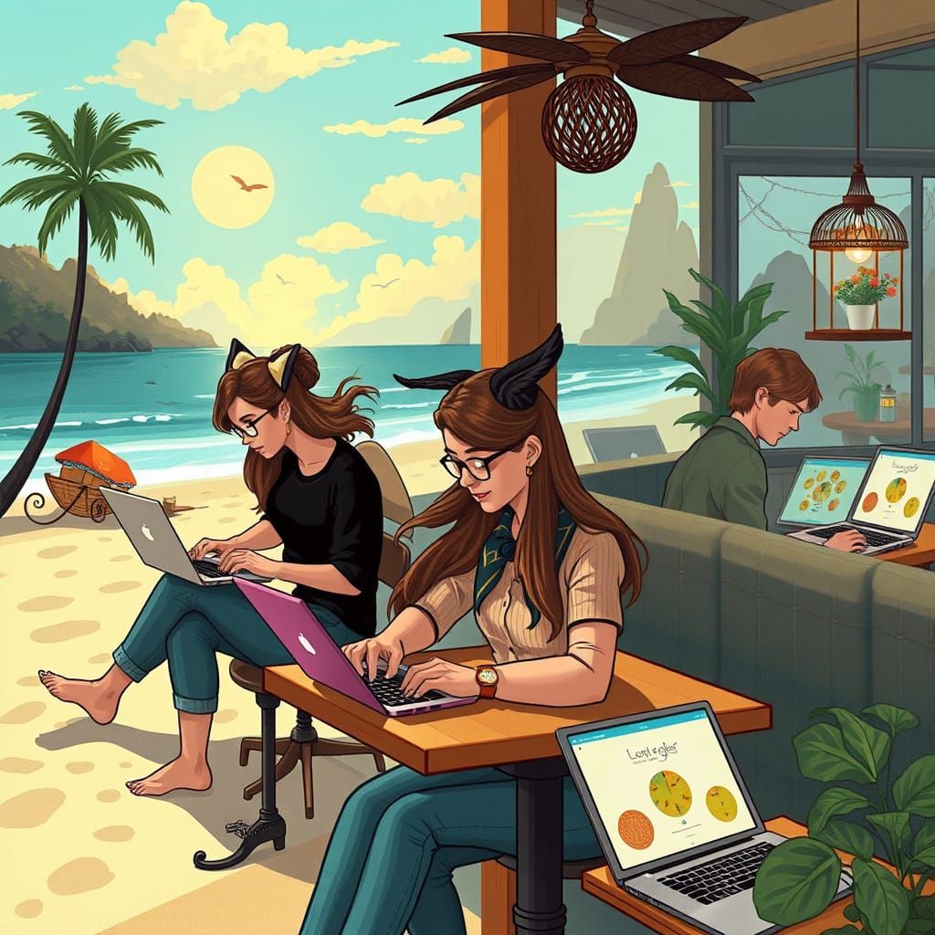 Cozy Remote Workers in Idyllic Settings