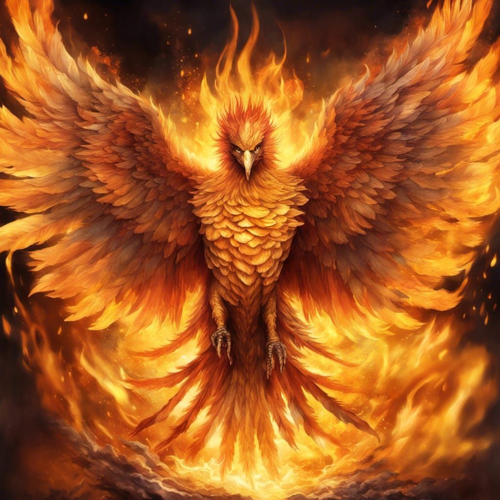 Fiery Phoenix Warrior Escapes Cage in Watercolor