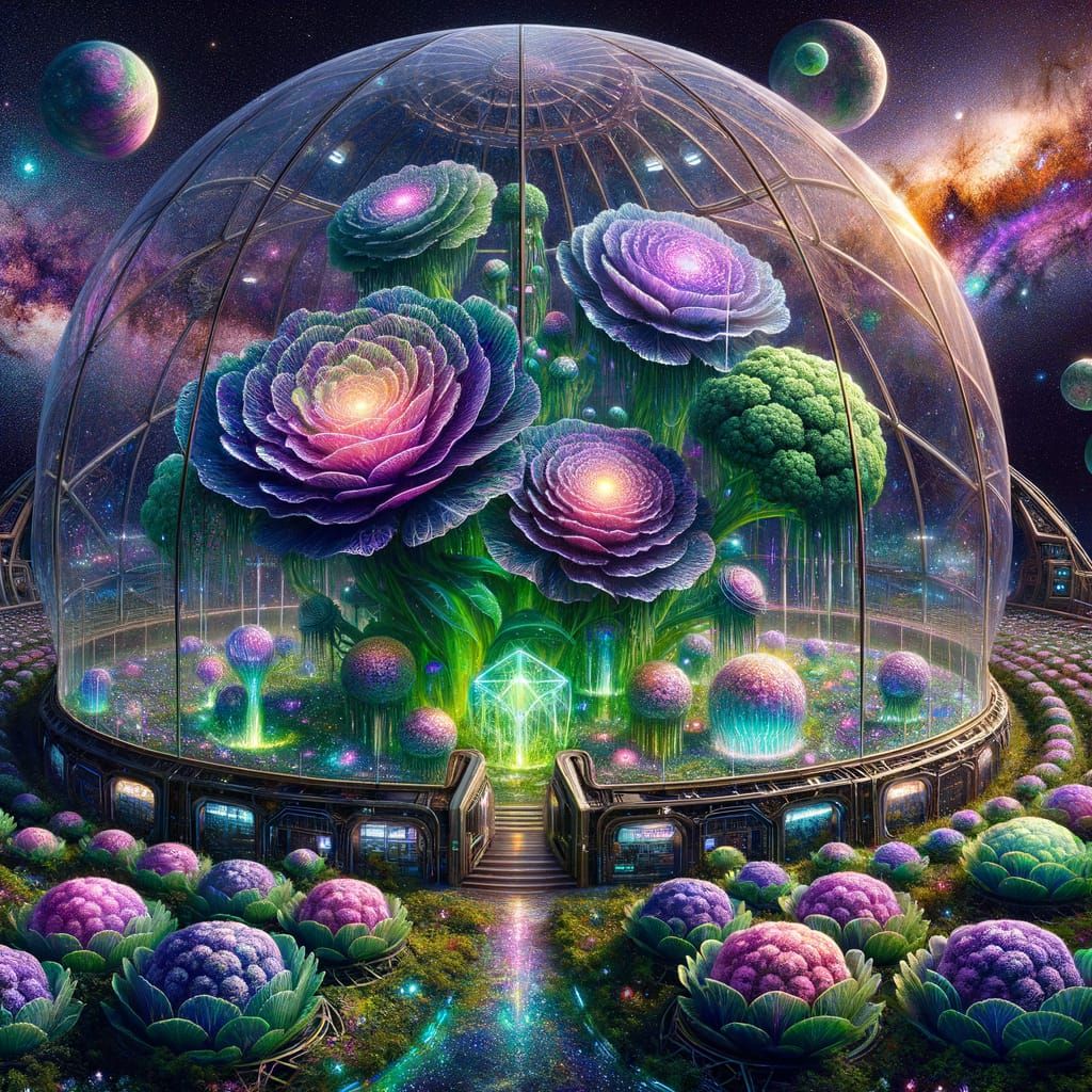 Lush Spacecraft Garden Under Glass Dome