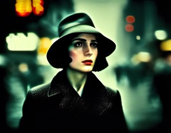 Woman in Cityscape: Soft Focus Sepia Portrait