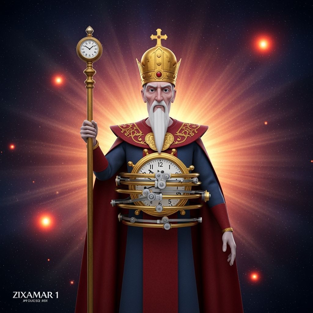 Time God with Clockwork Crown in Galactic Scene