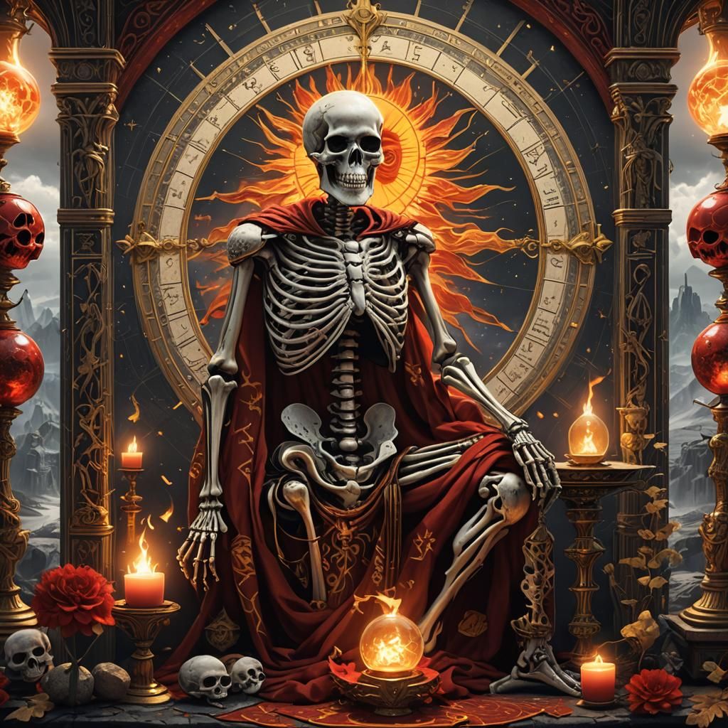 The Sun Tarot Card with Skeleton in Matte Painting