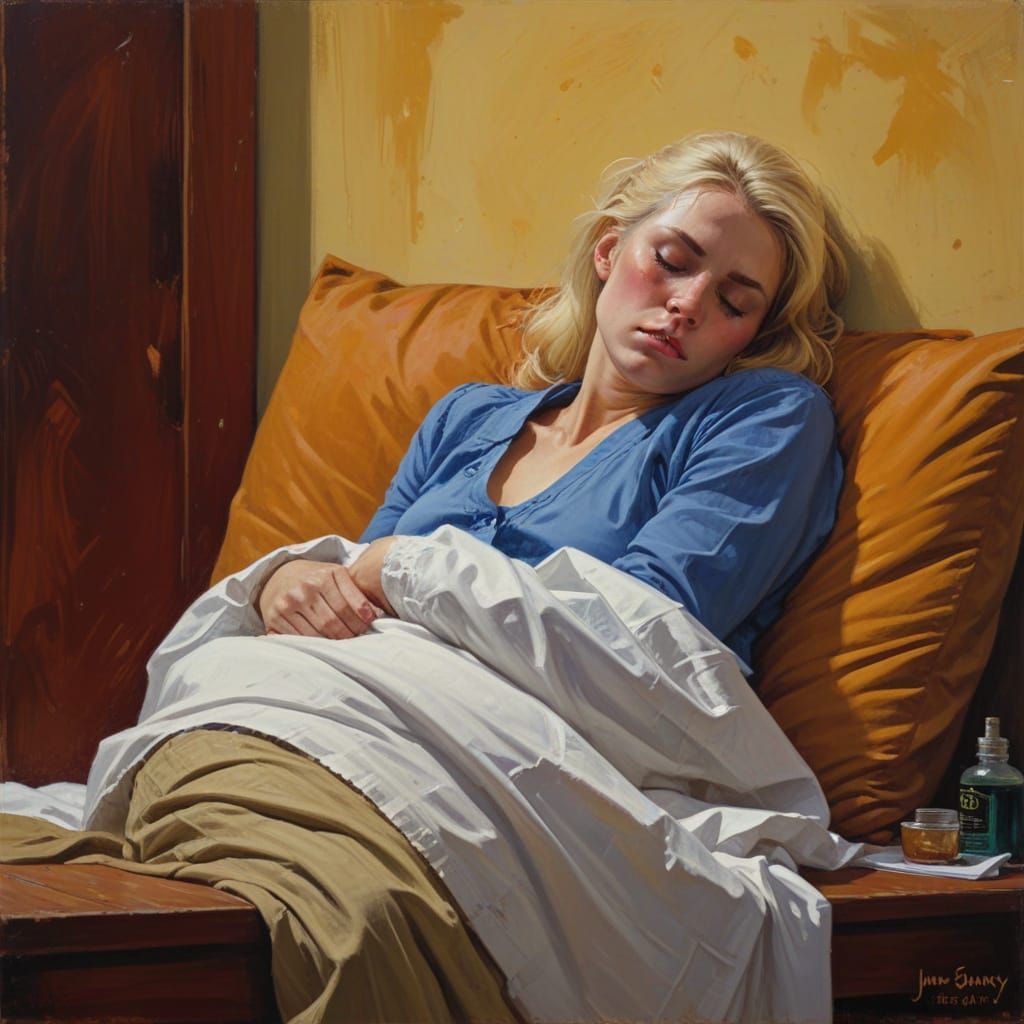 Classical Oil Painting of Blonde Figure Sleeping