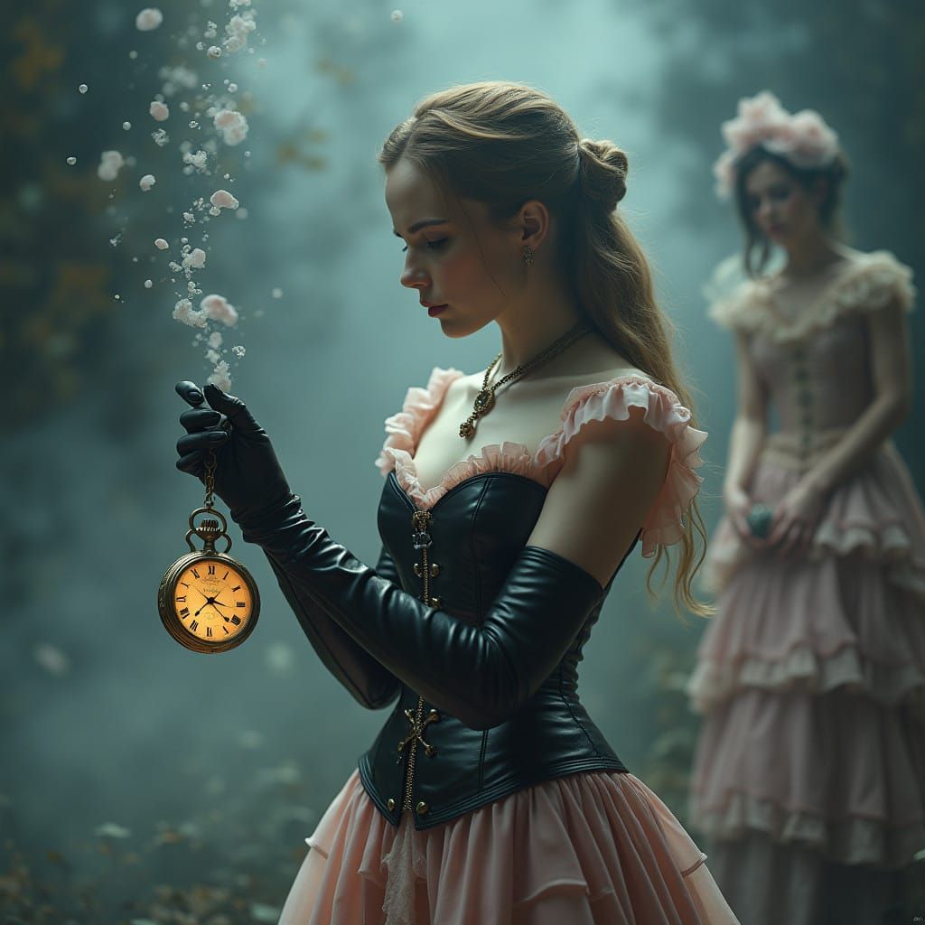Mystical Scene with Leather Corset and Swinging Watch
