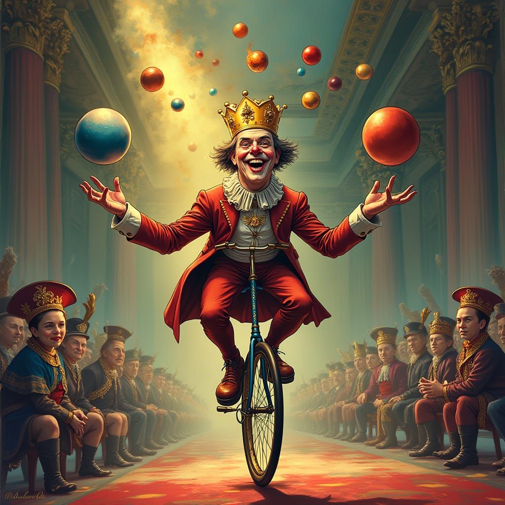 King Charles III as Clown Juggler in Buckingham Palace