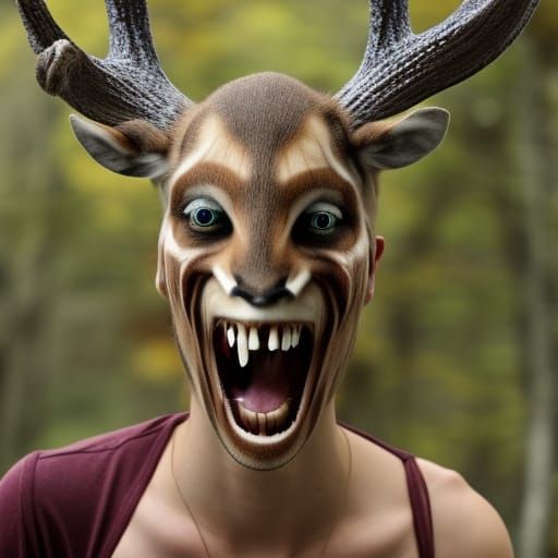 Creepy Deer-Headed Humanoid Creature Yelling