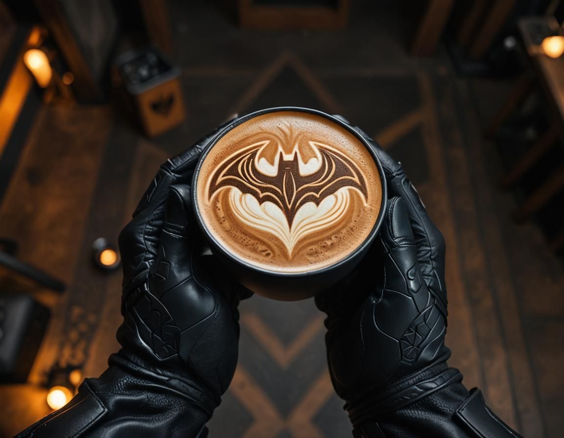 Batman Latte Art in Batcave with Escher Tessellations