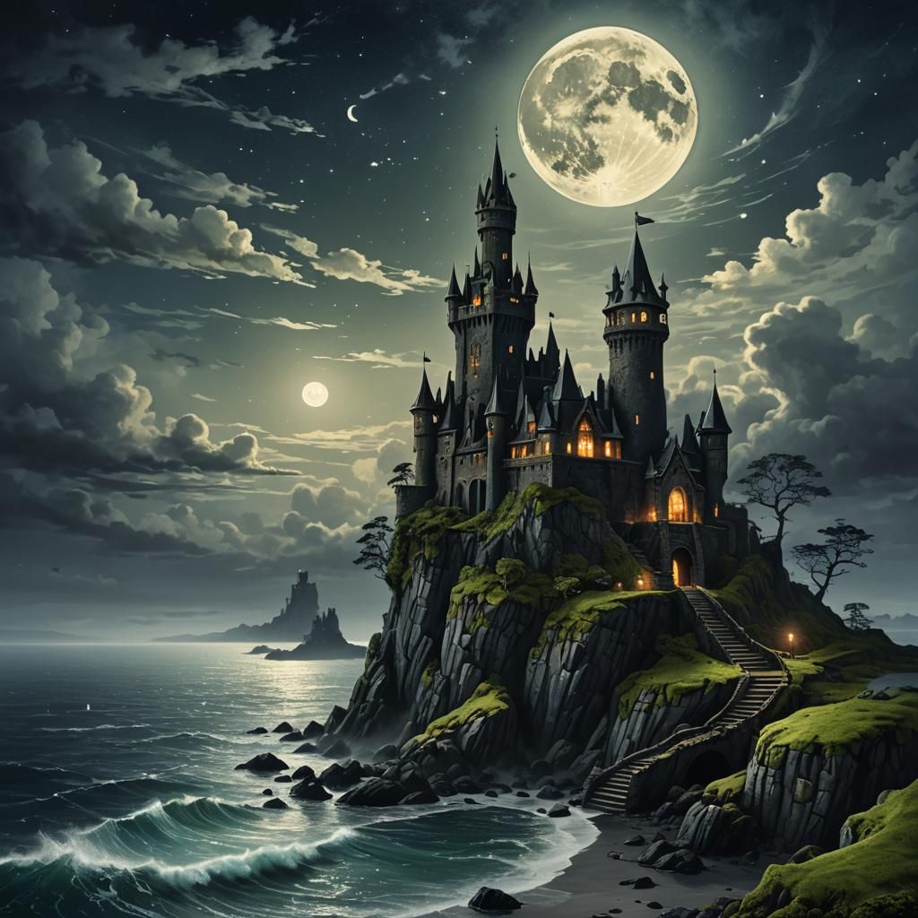Mystical Island Castle in Fantasy Concept Art