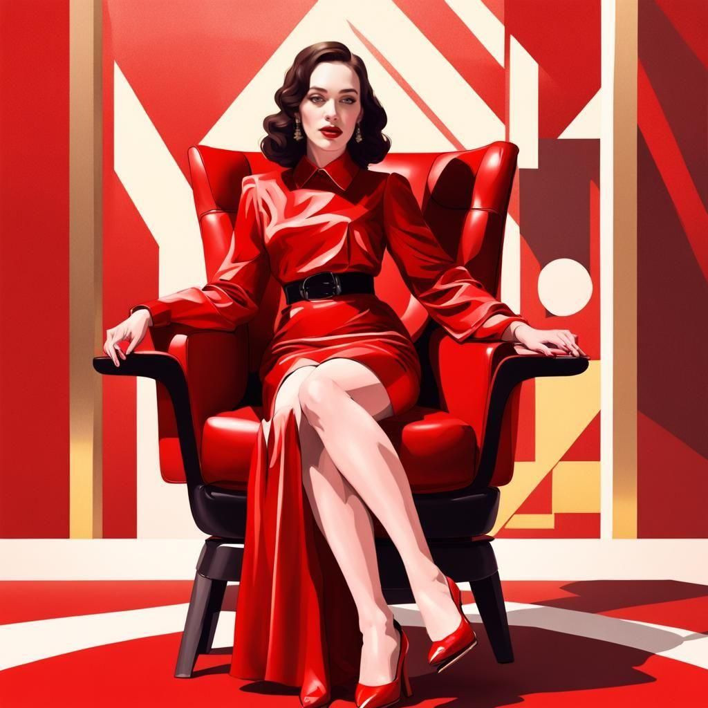 Woman in Red Lingerie on Leather Chair