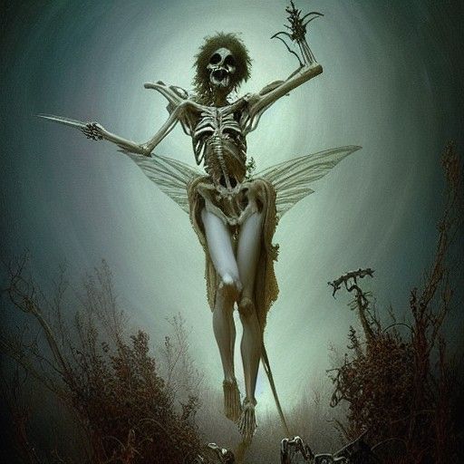 Ethereal Skeletal Fairy in Glowing Flower Field