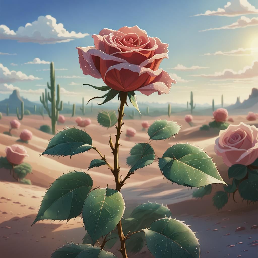 Desert Rose Dewdrop in Studio Ghibli Style