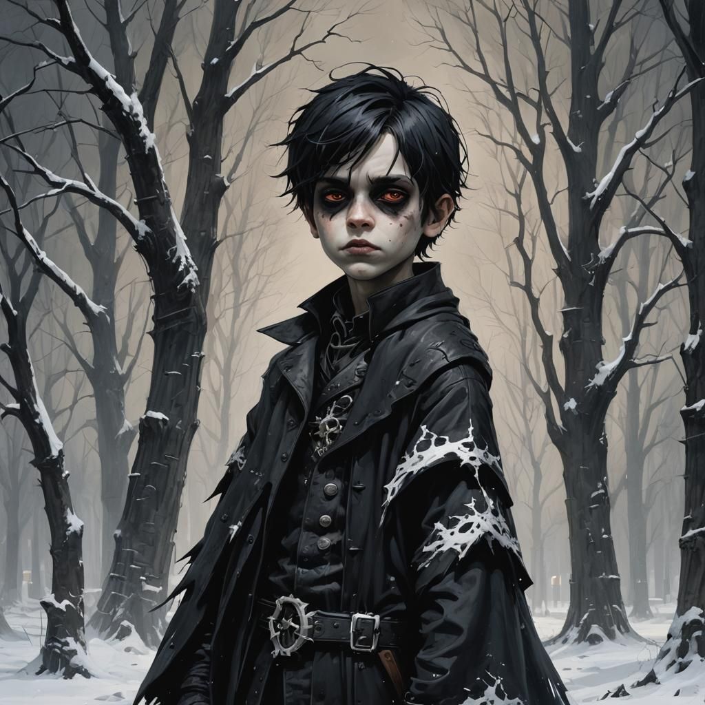Sinister Gothic Winter Boy Portrait