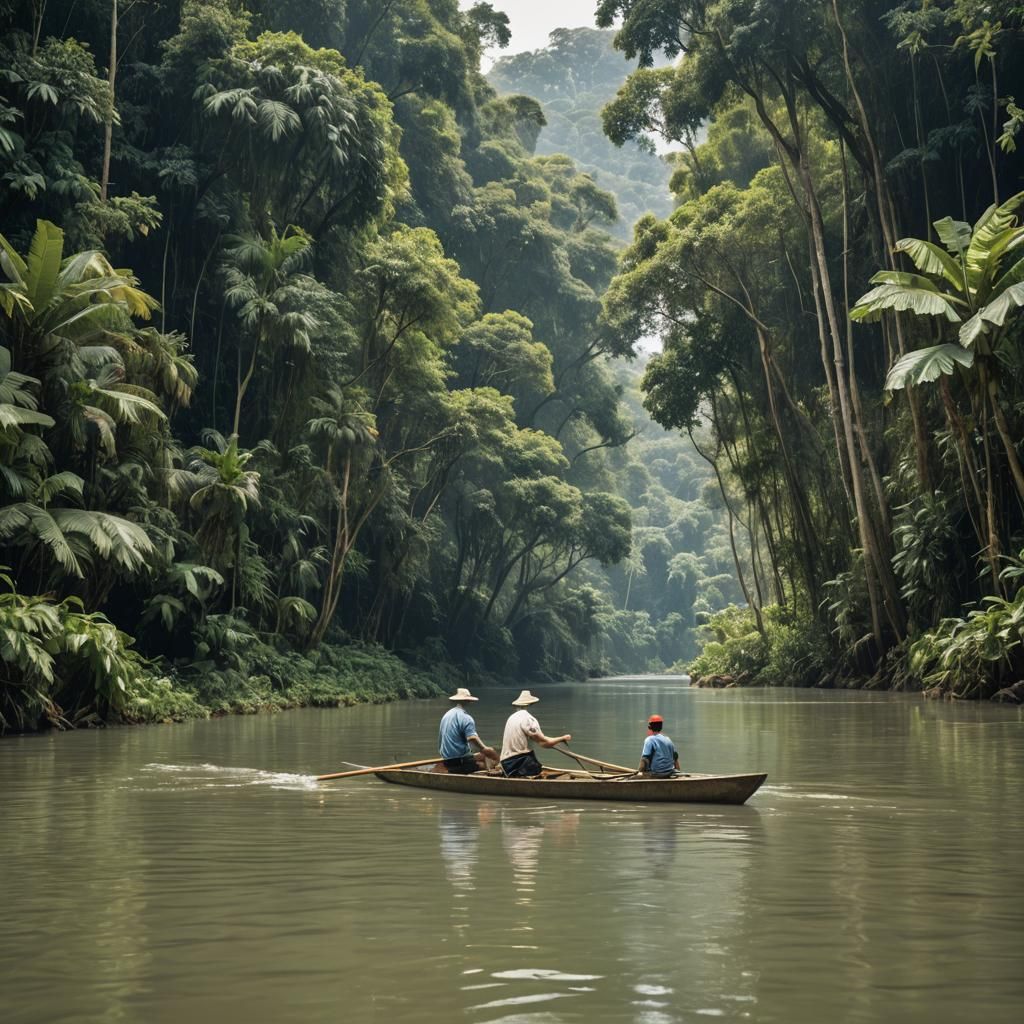 Rowing a Boat in a Jungle River