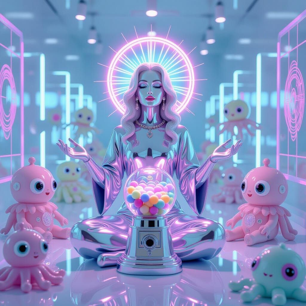 Surreal Madonna with Gumball Machine in Pop-Art Style