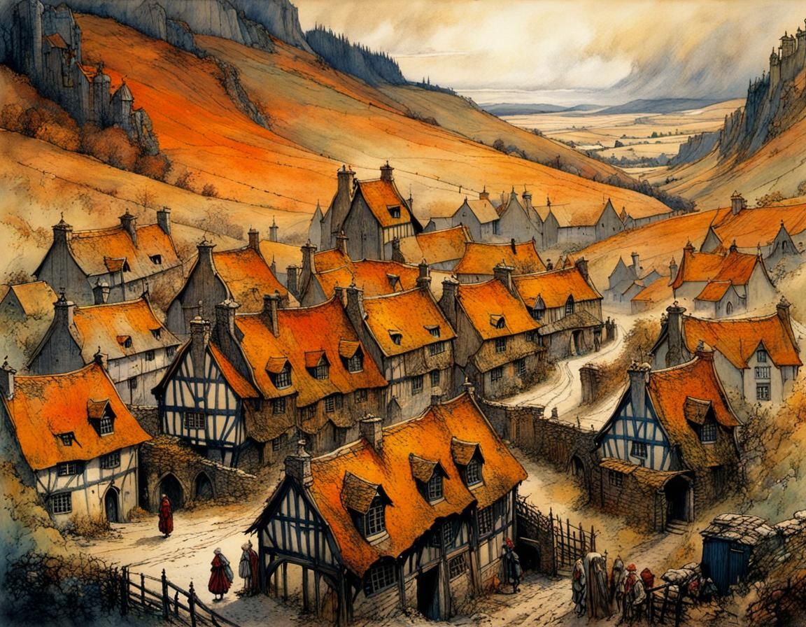 Mysterious Medieval Scottish Village in Entangled Style