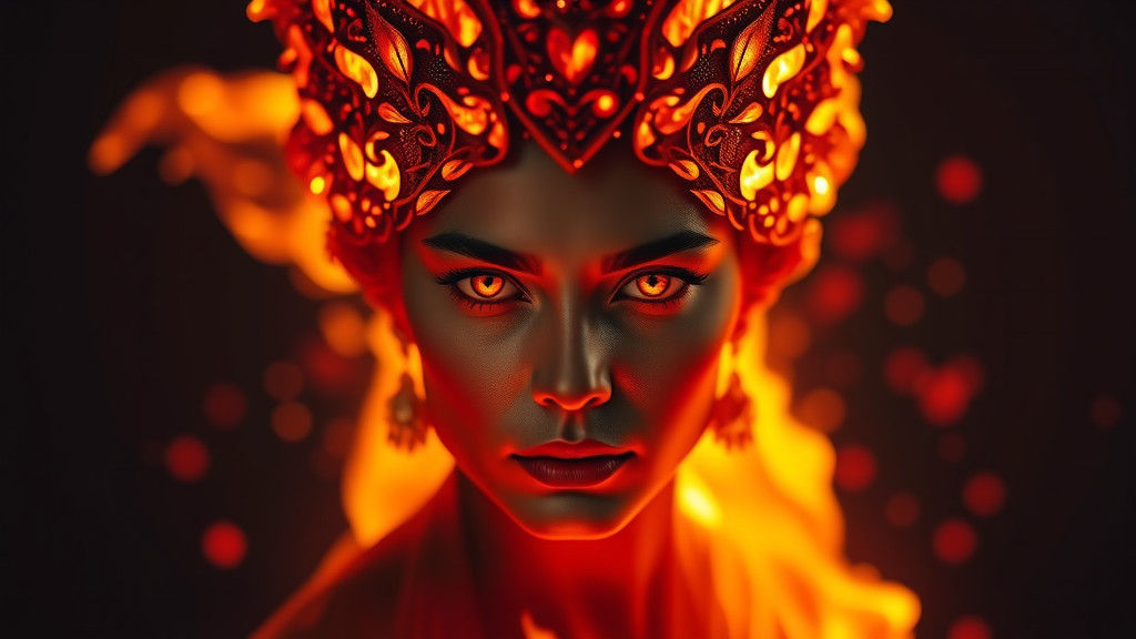 Fiery Queen Crafted from Living Flames on Black