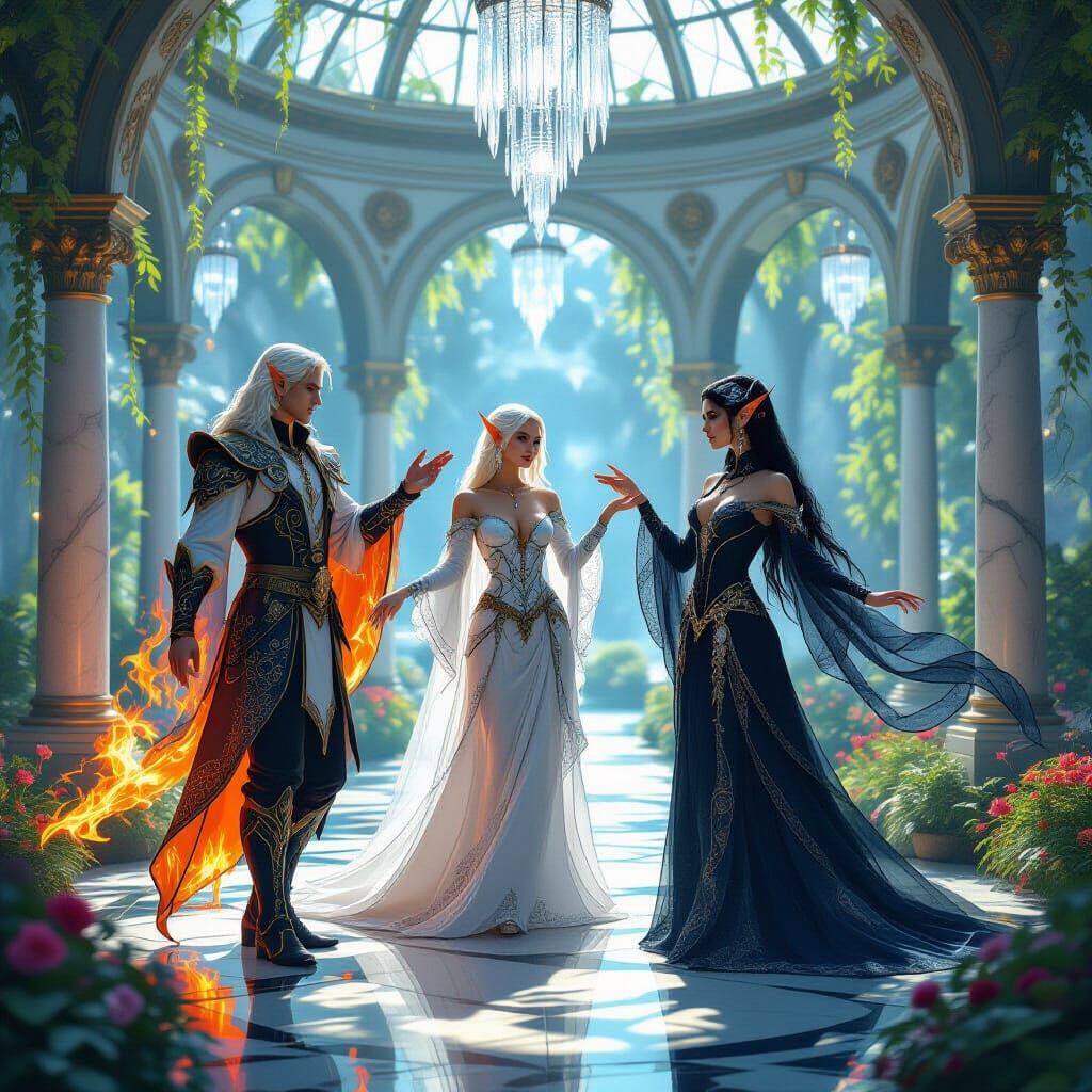 Elven Dancers in Crystal Palace Garden, Elemental Attire