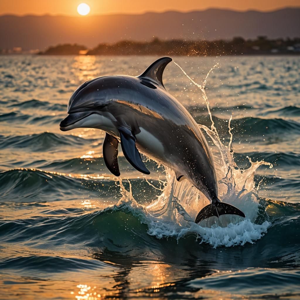Dolphin Leaping at Sunset: Wildlife Photography