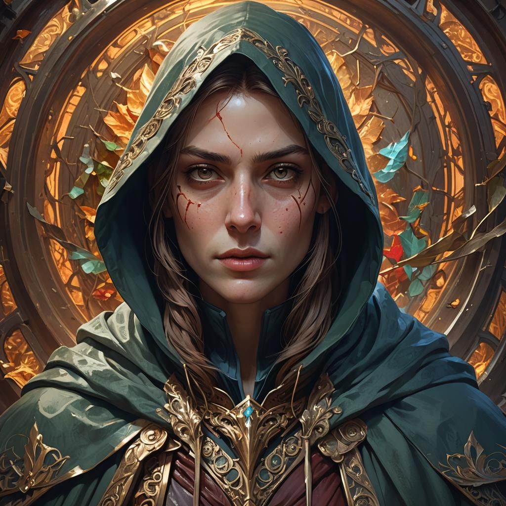 Fantasy Knoll Portrait with Hood in Digital Art Style