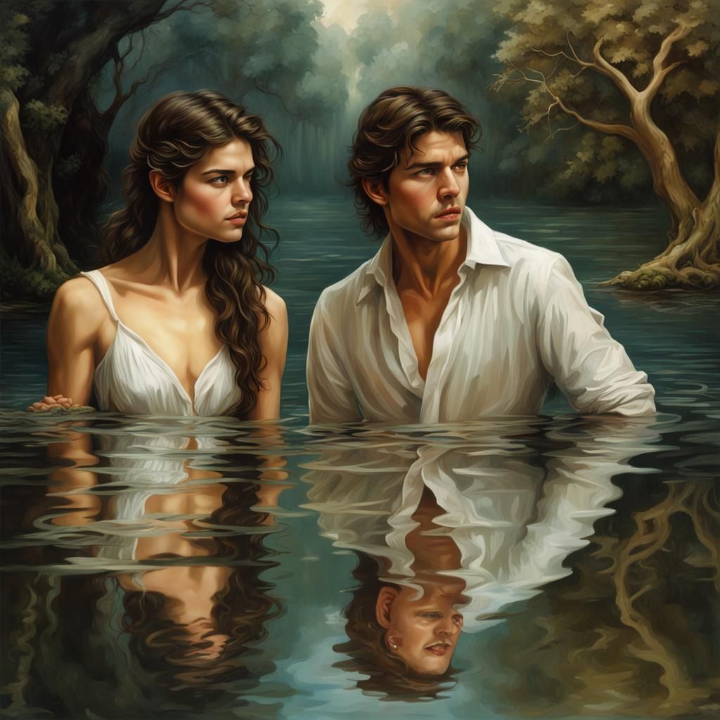 Echo and Narcissus in Surrealist Style