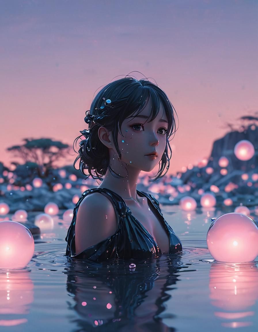 Ethereal Black Angel in Iridescent Pastel Anime Art