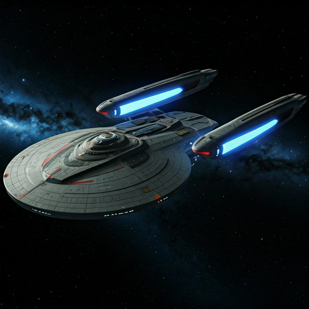 Futuristic M-Shaped Starship in Sci-Fi Style