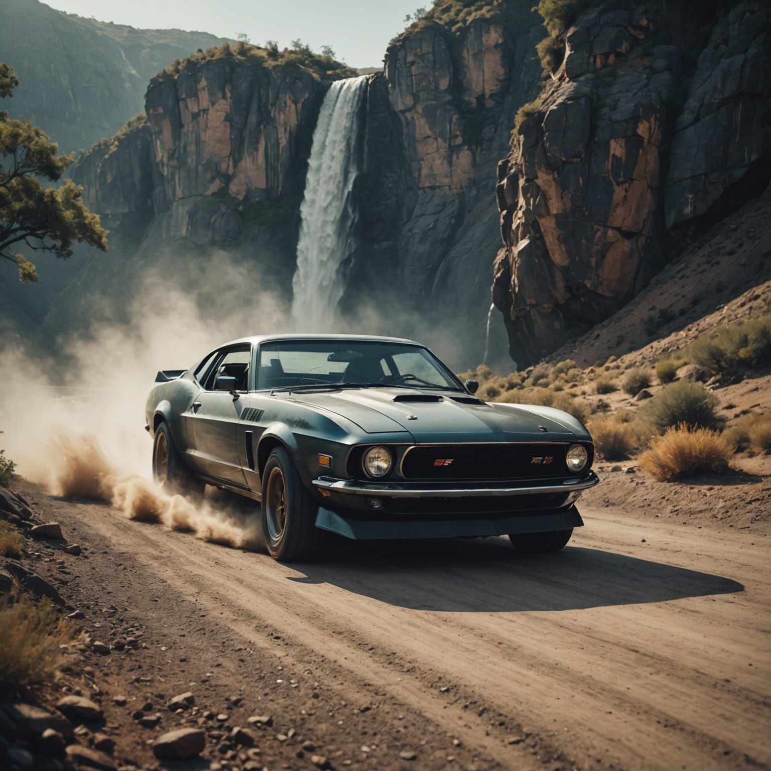 Supercar on Dusty Mountain Road, Cinematic View