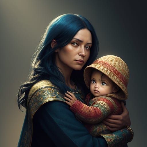 Motherly Love in Vibrant Hyperrealism