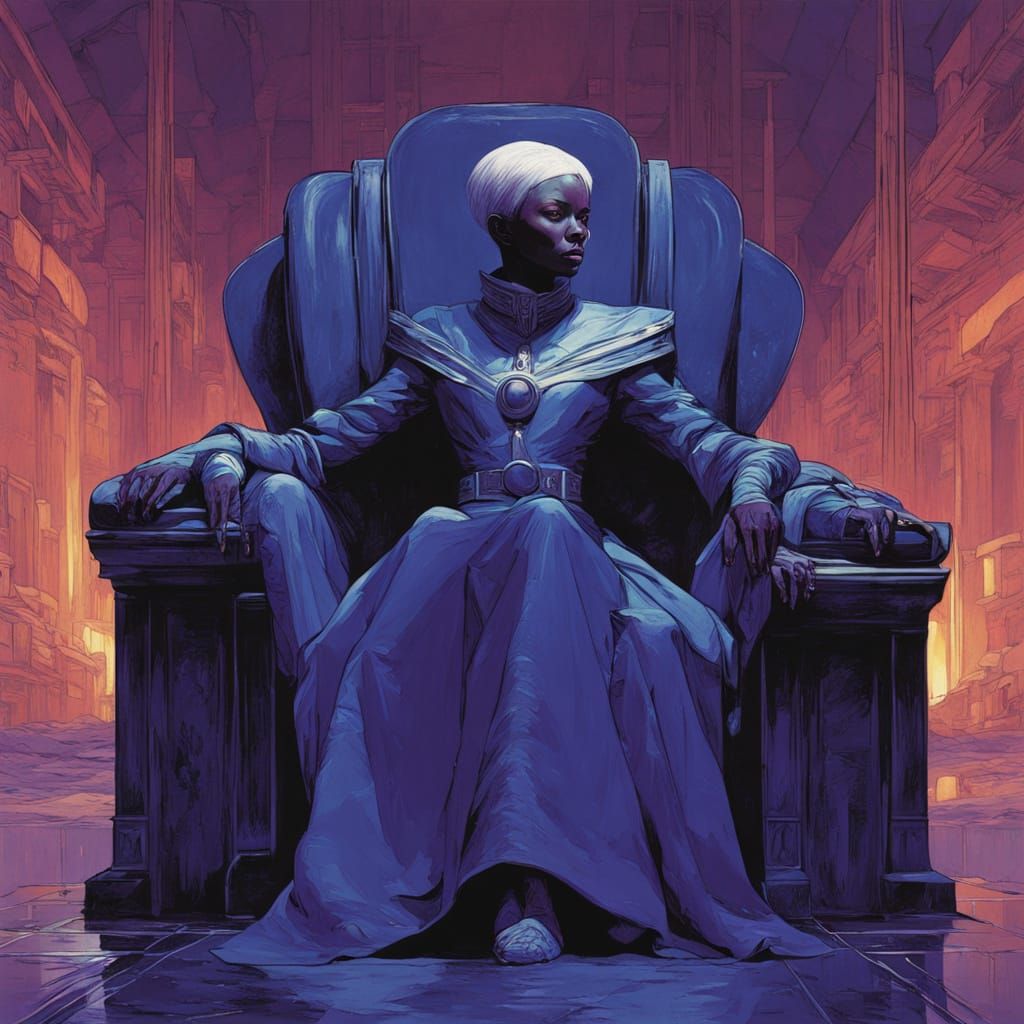 Regal Ebony Goddess with Icy Blue Latex Attire