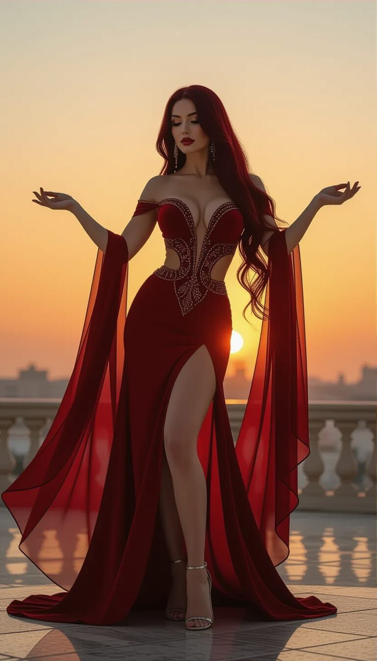 Goddess Dancer in Haute Couture at Sunrise