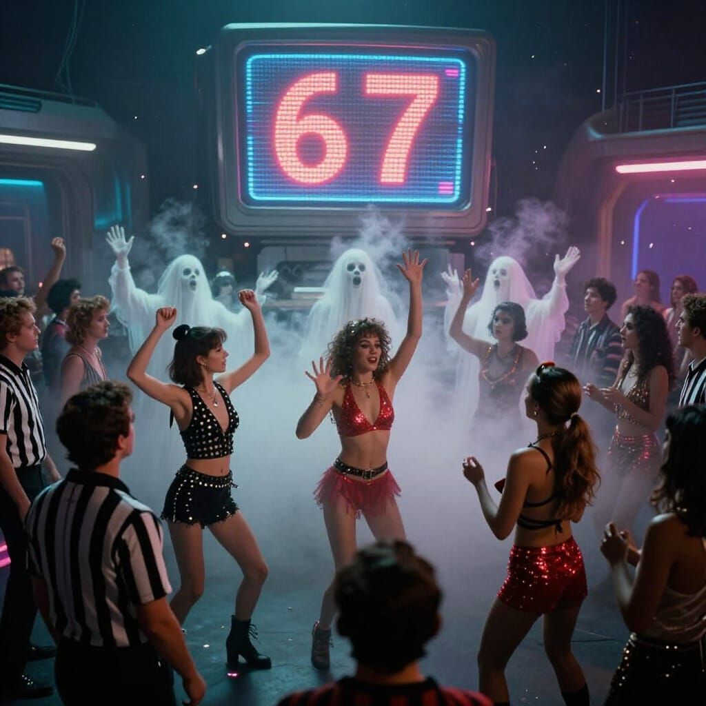 1980s Future Fantasy Rave Scene with Jumbotron