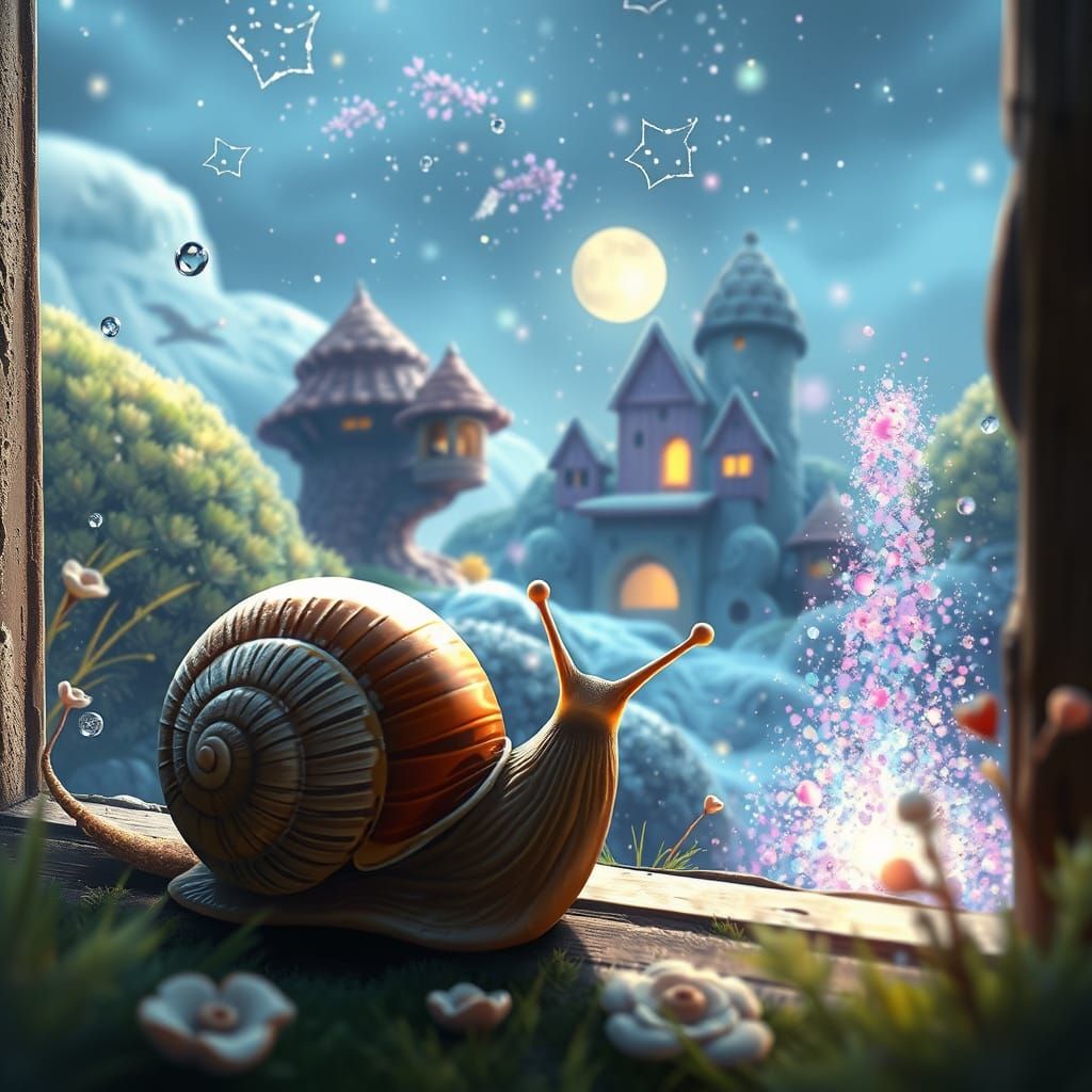 Enchanted Snail Observes a Magical Scene