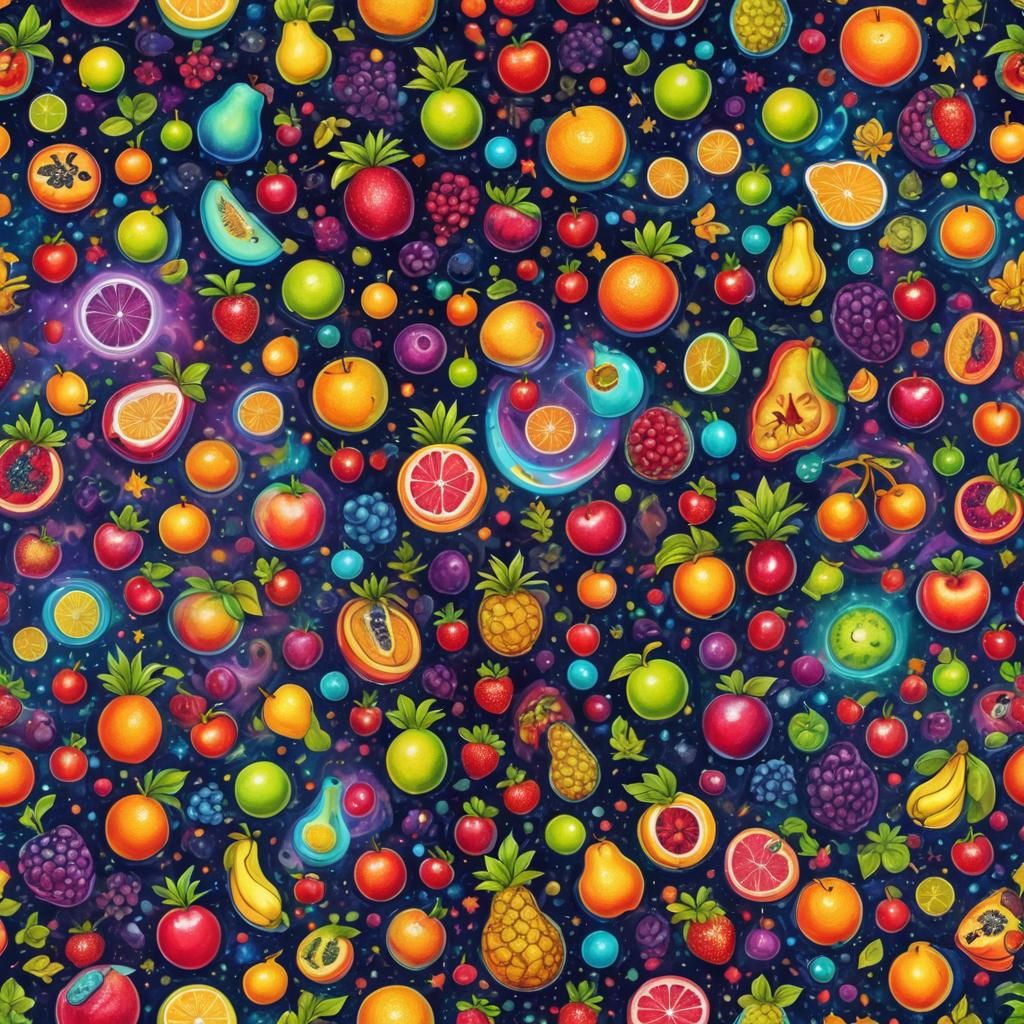 Holographic Cosmic Fruit Army Illustration