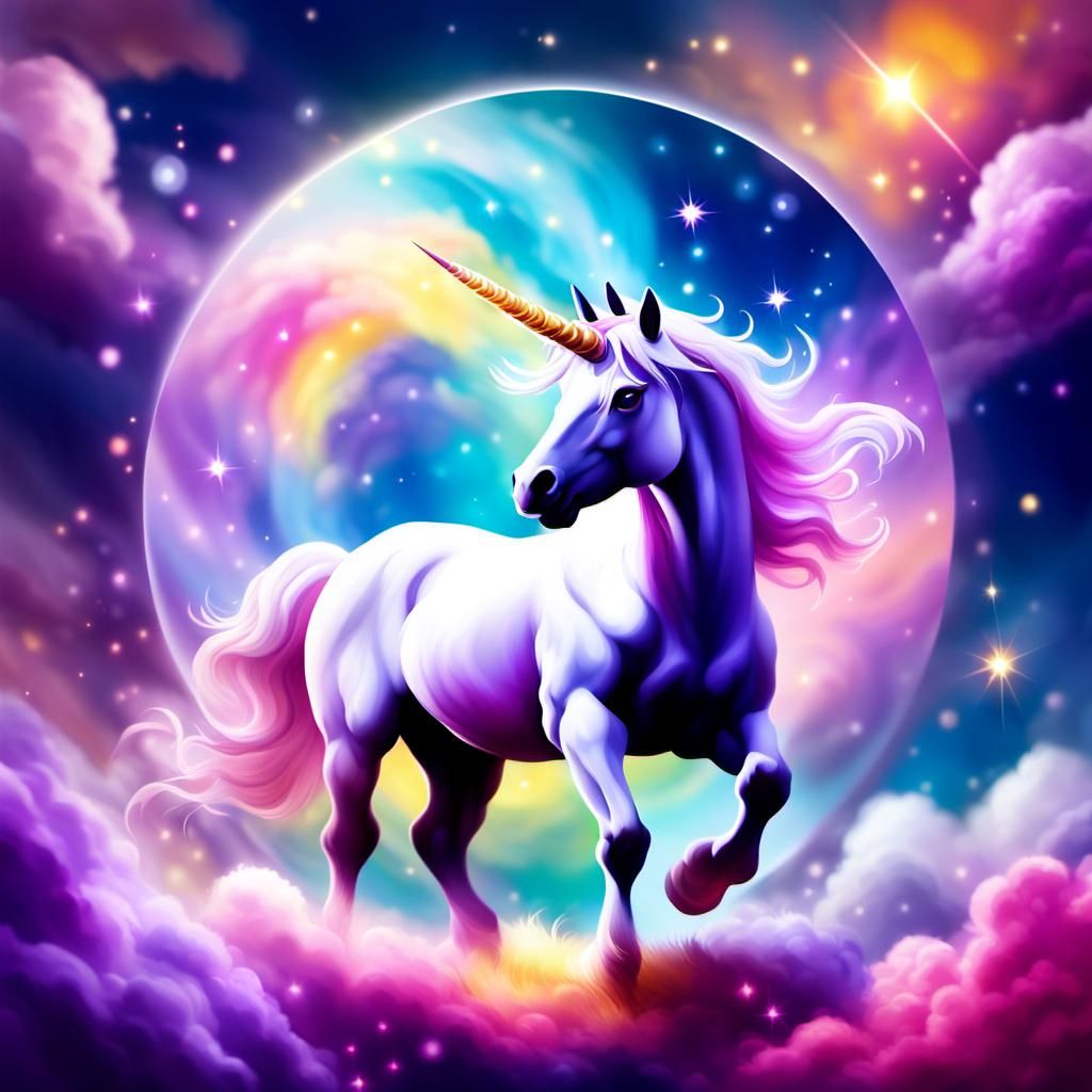 Jubilant Unicorn in Dreamy, Colorful Illustration