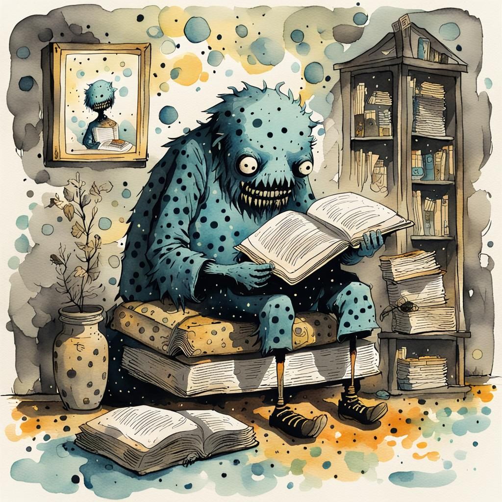 Happy Monster Reading: Surreal Watercolor Art