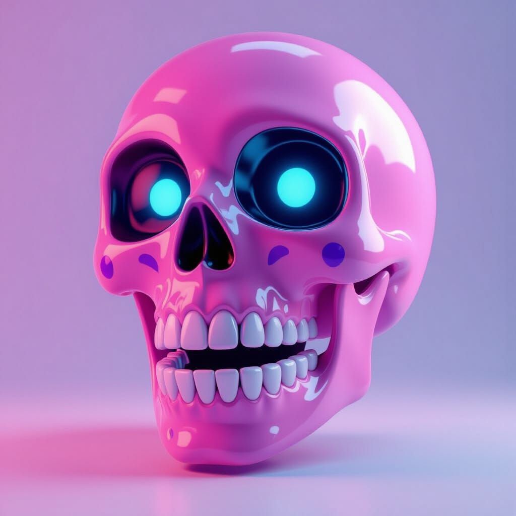 Pink Cartoon Skull Icon in 3D