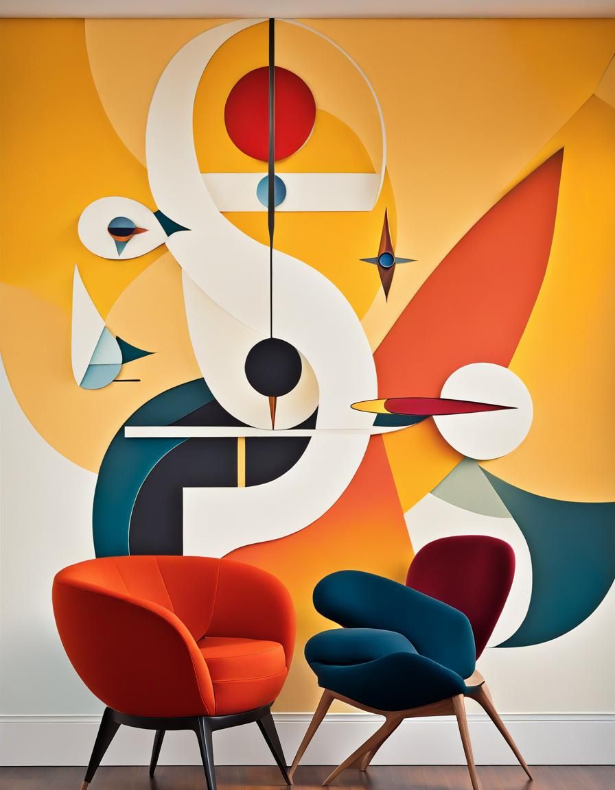 Retro-Futuristic Mural Painting in Art Deco Style