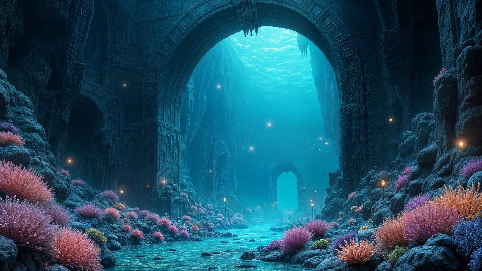 Vibrant Deep Sea City with Hidden Entrance