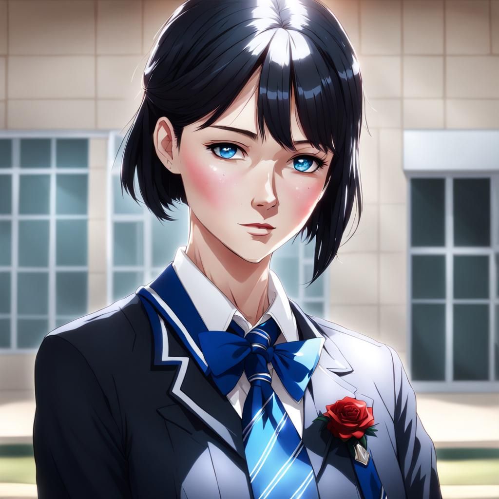 Beautiful Class President in Blue Uniform