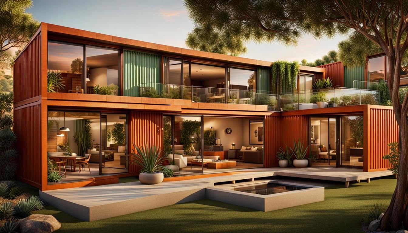 Modern Container Home with Courtyard: Photorealistic 3D Rend...