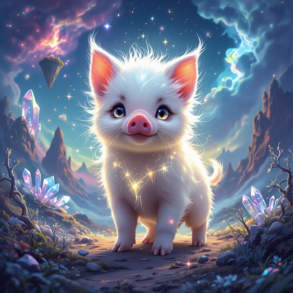 Mythical Chimeric Creature with Glowing Fur in Surreal Lands...