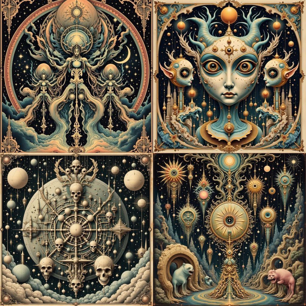 French Vintage Mystical Allegory with Machine Elves